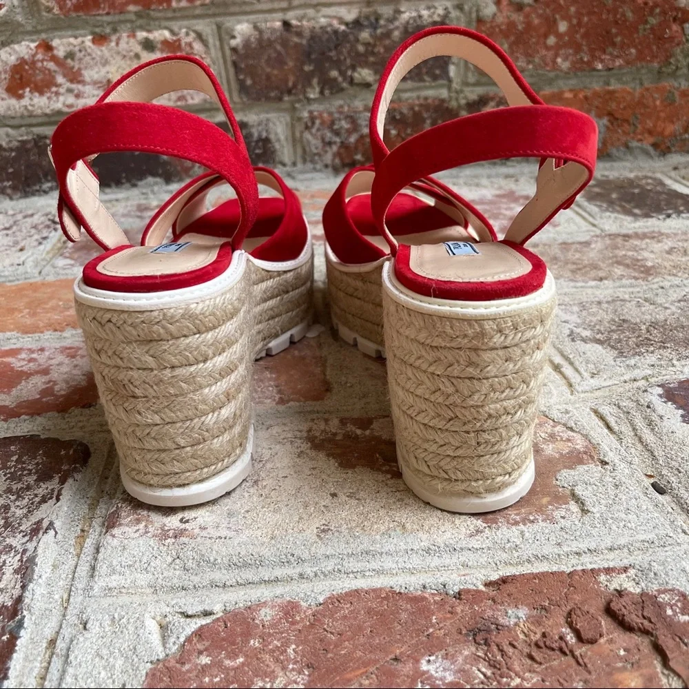 Prada Red Suede Espadrille Platform Sandals - Picture 11 of 11